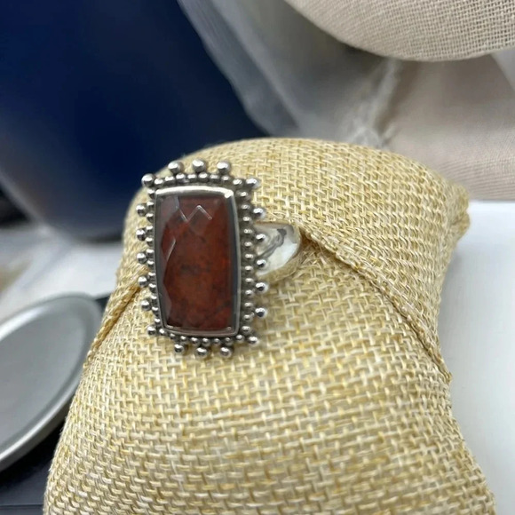 Vintage Sterling Silver Jasper Ring with Ornate Beaded Setting – Size 6.75 - Picture 14 of 14